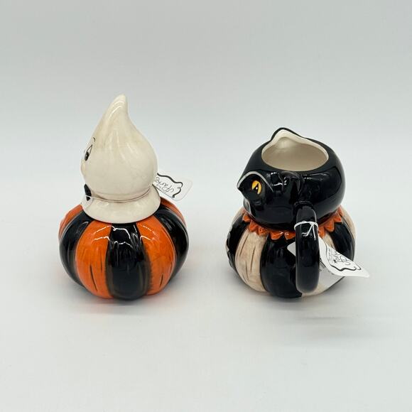 New Johanna Parker Gus Ghost & Grinning Black Cat Cream & Sugar Set Halloween - Picture 2 of 8